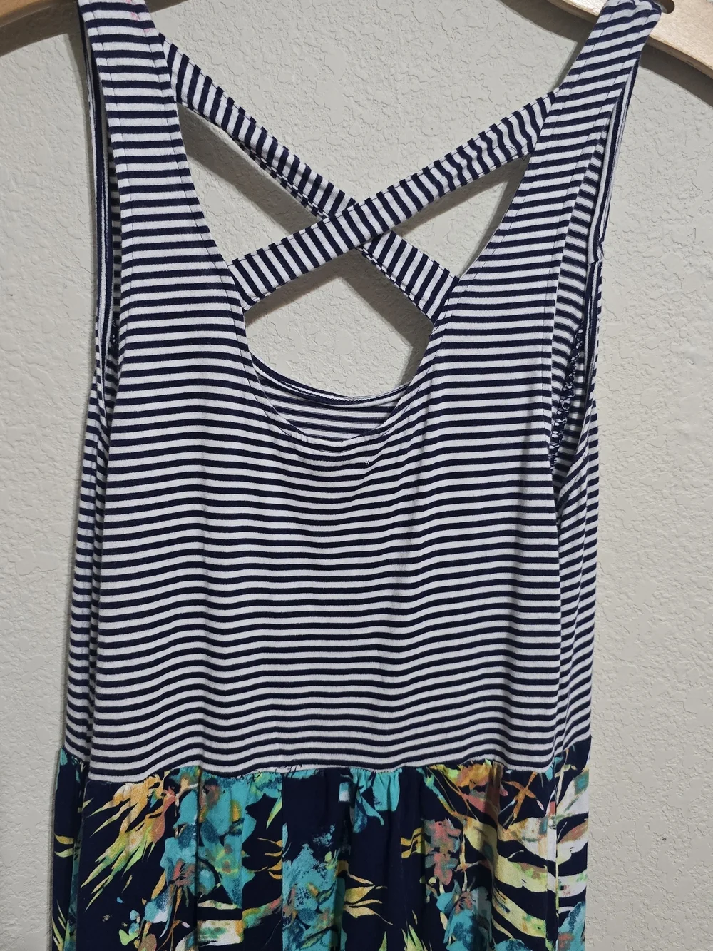Mudd Y2K Navy Striped & Teal Floral Maxi Dress